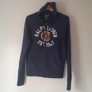 Vintage Ralph Lauren Y2K Hoodie, Full Zipper, Pockets, Medium, Blue-Gray color